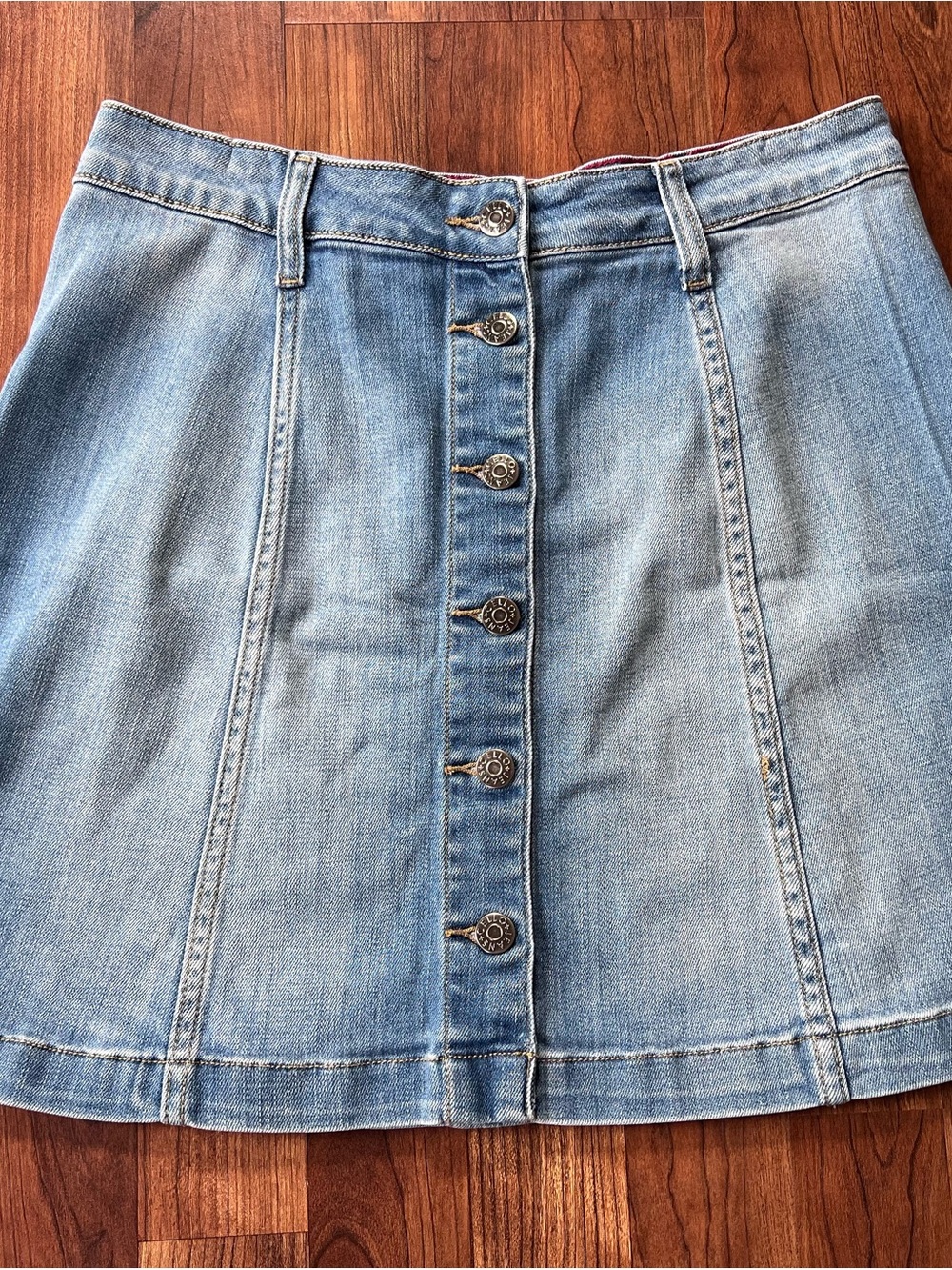 Cello Jeans Button Front Denim A-line Mini Skirt Light Wash